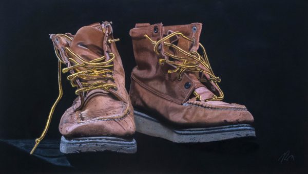 Work Boots, watercolor and pastel, 38" x 22", by Ron Doyle